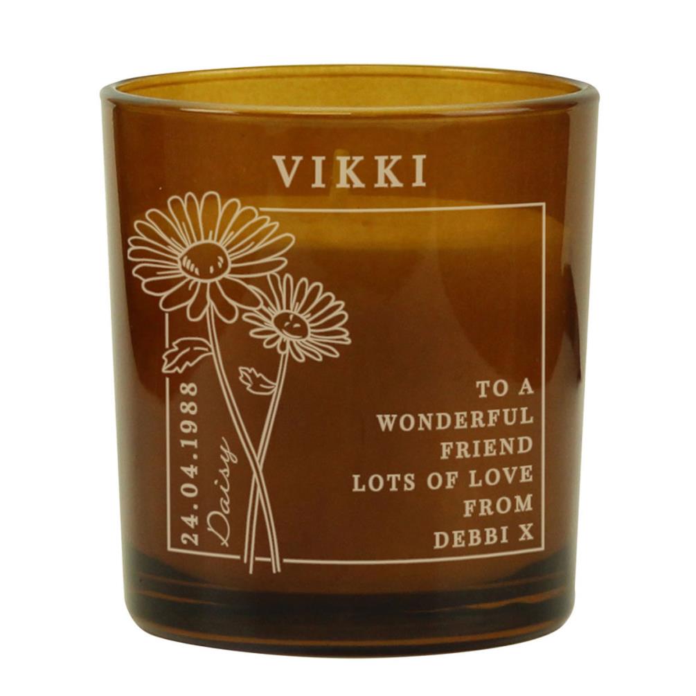 Personalised April Daisy Birth Flower Amber Glass Jar Candle £8.99